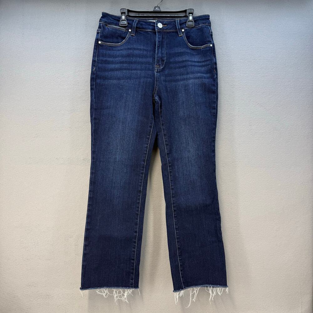 Risen Jeans Women's 9/29 Dark Blue Bootcut Raw Hem High Rise Fit EUC - Picture 1 of 14